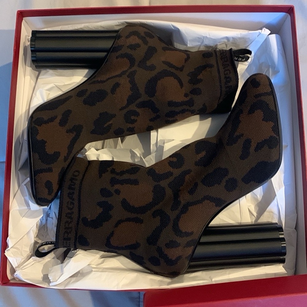 SALVATORE FERRAGAMO Capo 105 leopard-jacquard sock boots PLS READ DESCRIPTION
